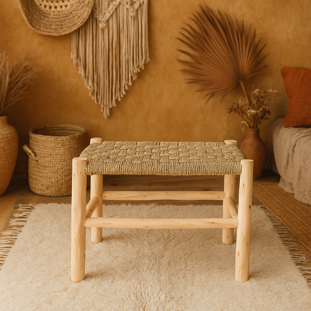 Moroccan Bench in Solid Wood 60cm