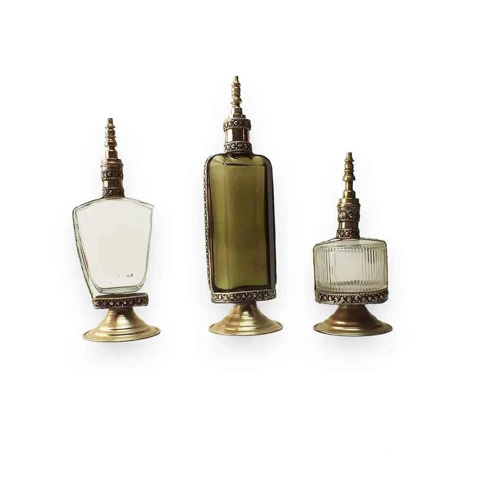 Antique Moroccan Perfume Bottle Decor, Set Of 3 Bottle Antique Moroccan Perfume Bottle Decor, Set Of 3 Bottle