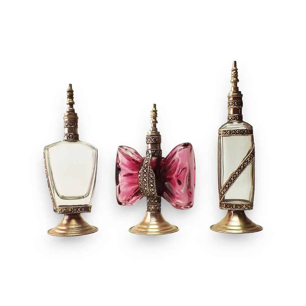 Antique Moroccan Perfume Bottle Glass, Set Of 3 Bottle Antique Moroccan Perfume Bottle Glass, Set Of 3 Bottle