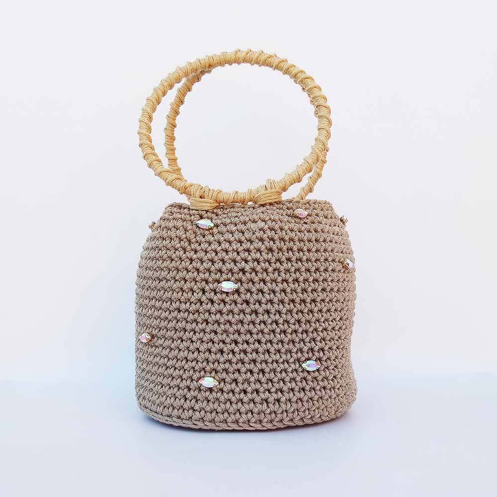 Crochet Handbag Inlaid With Crystal Stones