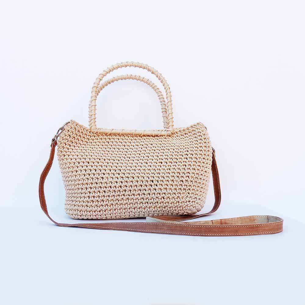 Crochet Hobo Bag With Hanging Leather Strap