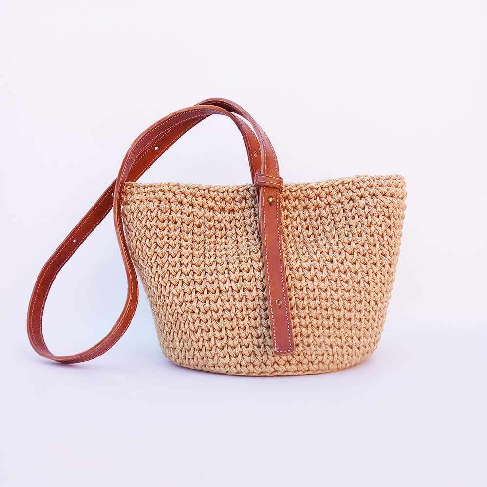 Crochet Tote Bag With Leather Strap Crochet Tote Bag With Leather Strap
