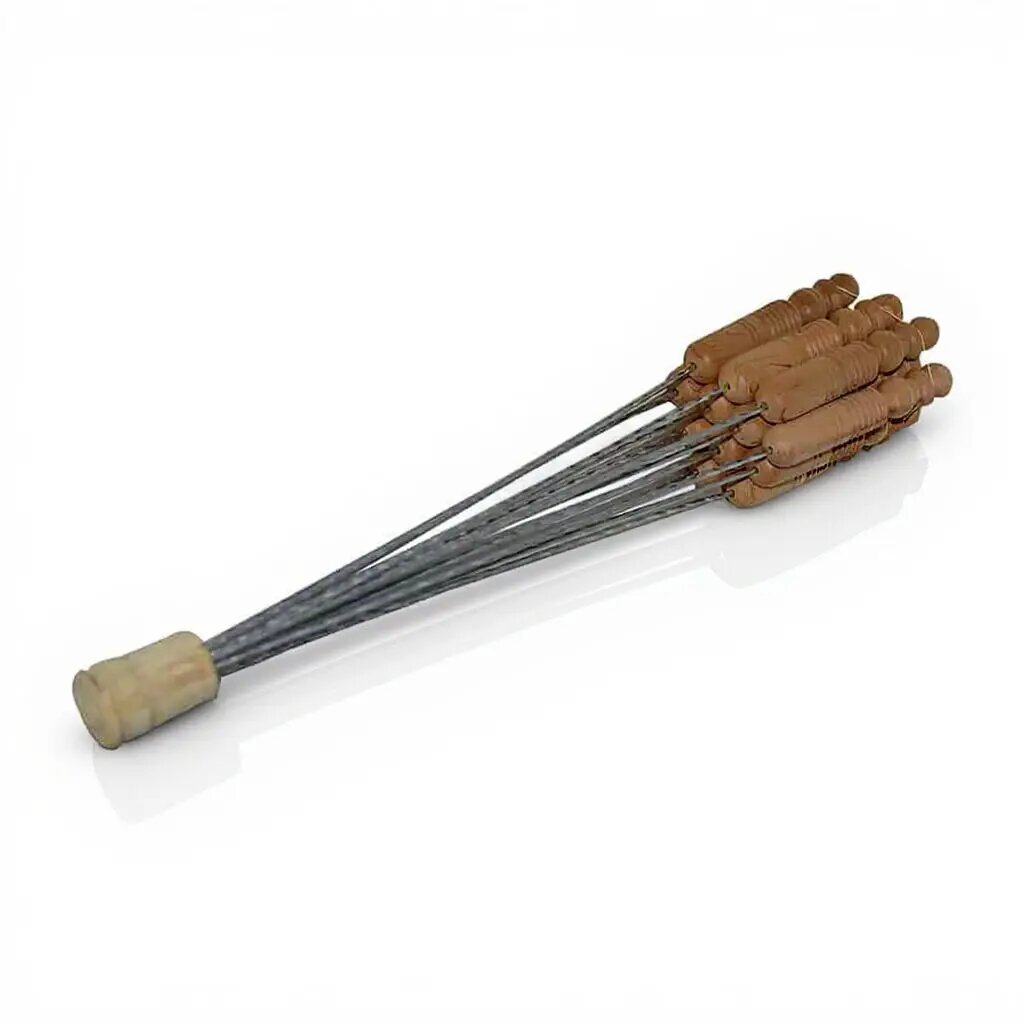 Handmade Moroccan Metal Skewers with Wood Tip Carved Handles, Set of 12