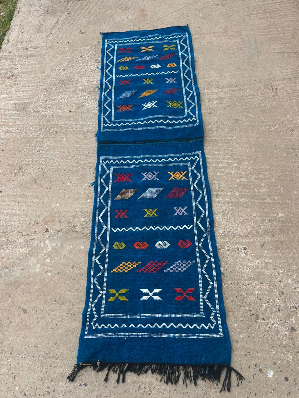 Set of 2 Vibrant Moroccan Accent Rugs: Handwoven Geometric Mats for Bedside or Entryway Decor