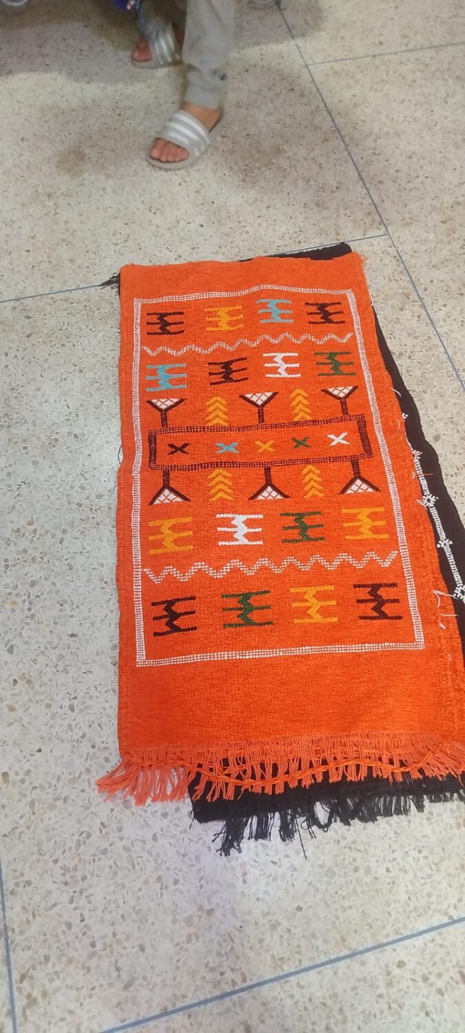 Set of 2 Vibrant Moroccan Accent Rugs: Handwoven Geometric Mats for Bedside or Entryway Decor