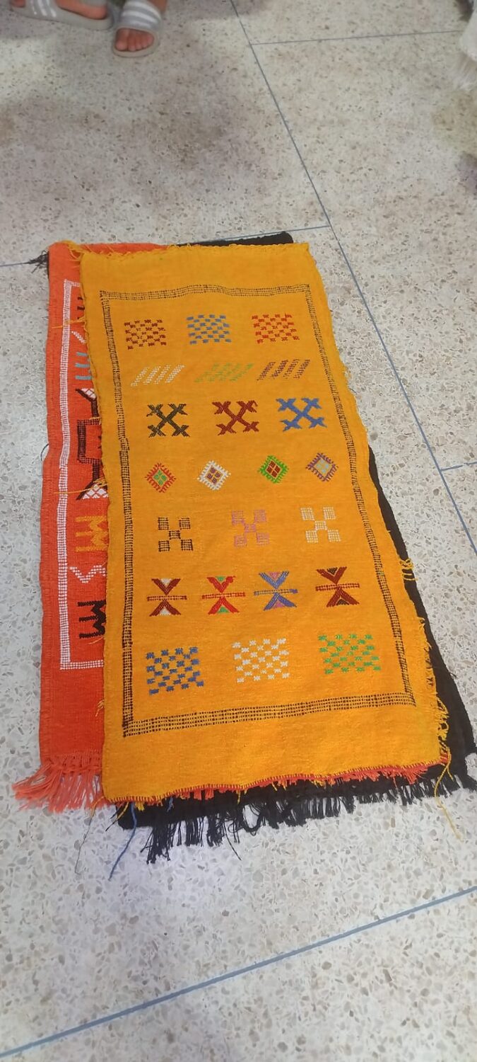 Set of 2 Vibrant Moroccan Accent Rugs: Handwoven Geometric Mats for Bedside or Entryway Decor