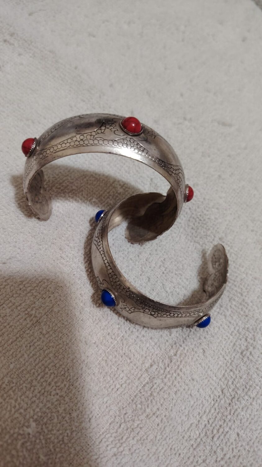 IMG-20260704-WA0030 Authentic Amazigh Engraved Metal Cuff with Blue Cabochons