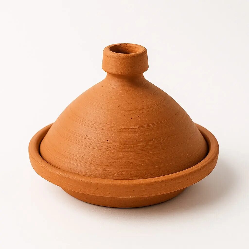Handmade terracotta tagine pot with conical lid and circular base, authentic Moroccan ceramic clay cookware Handmade terracotta tagine pot with conical lid and circular base, authentic Moroccan ceramic clay cookware