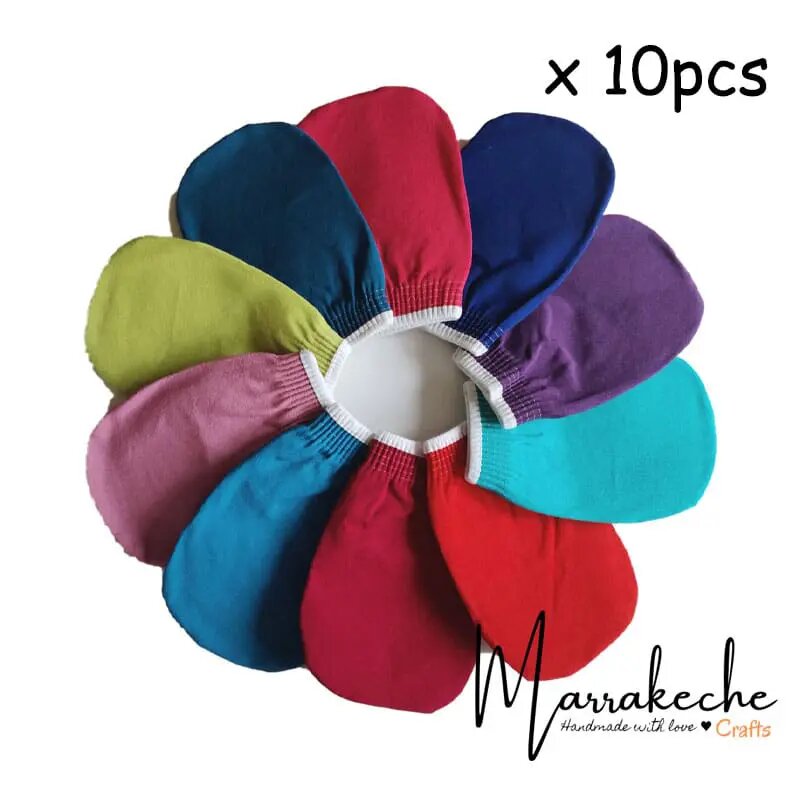 10pc silicone free hammam kessa gloves set in vibrant colors arranged in flower pattern - Moroccan exfoliating