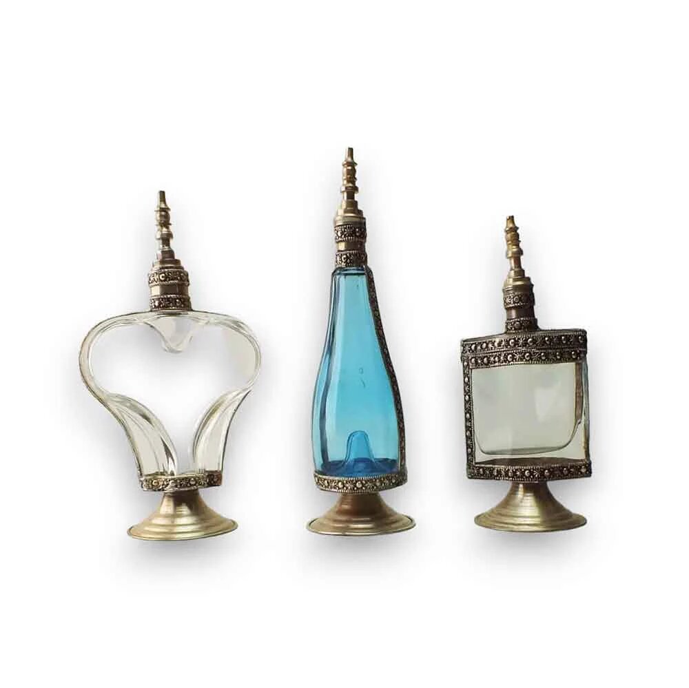 Moroccan Silver Perfume Bottle Antique, Set Of 3 Bottle