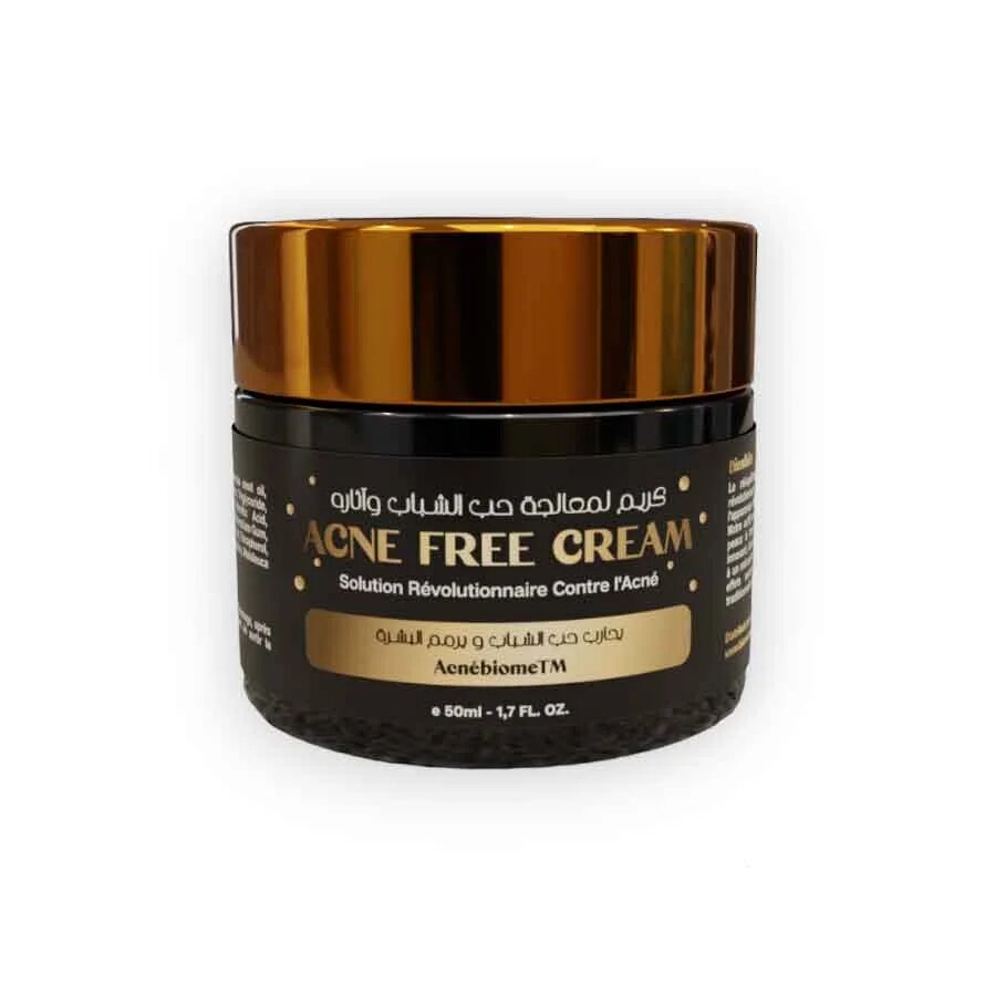 Natural acne cream in 50ml amber glass jar with gold metallic lid, maximum strength spot treatment formula