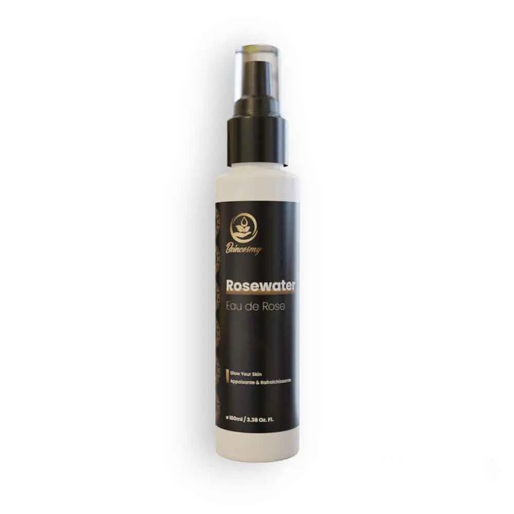 Moroccan rose water natural hydrosol spray bottle 100ml with black pump dispenser for face, hair and eyes