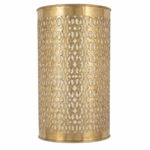 Moroccan filigree wall light in antique brass with all-over scrollwork arabesque pattern, 30cm