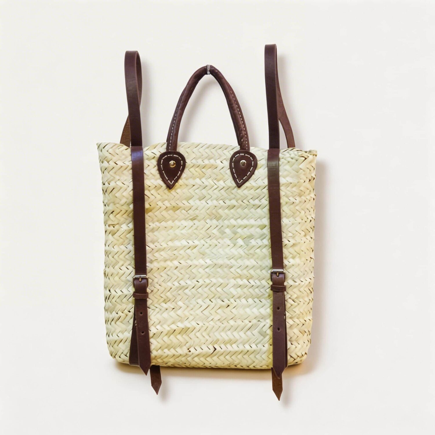 "From medina to market, this convertible straw backpack purse carries your essentials in handwoven Moroccan style." - 97 chars. Good.