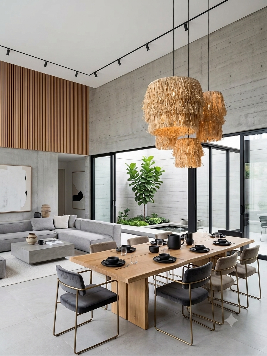 Set of 3 Tiered Raffia Pendant Lights – Handwoven Fringed Lampshades – Boho Statement Chandelier