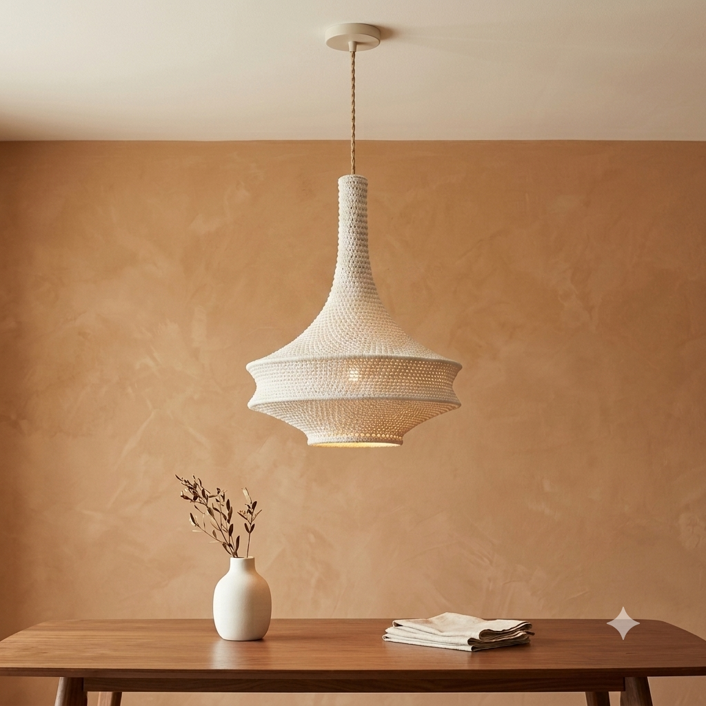 White Handmade Chrochet Pendant Lamp
