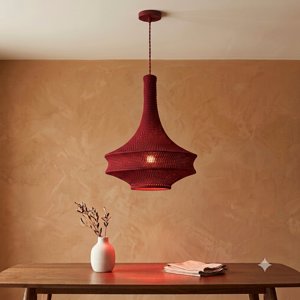 Red Handmade Chrochet Pendant Lamp