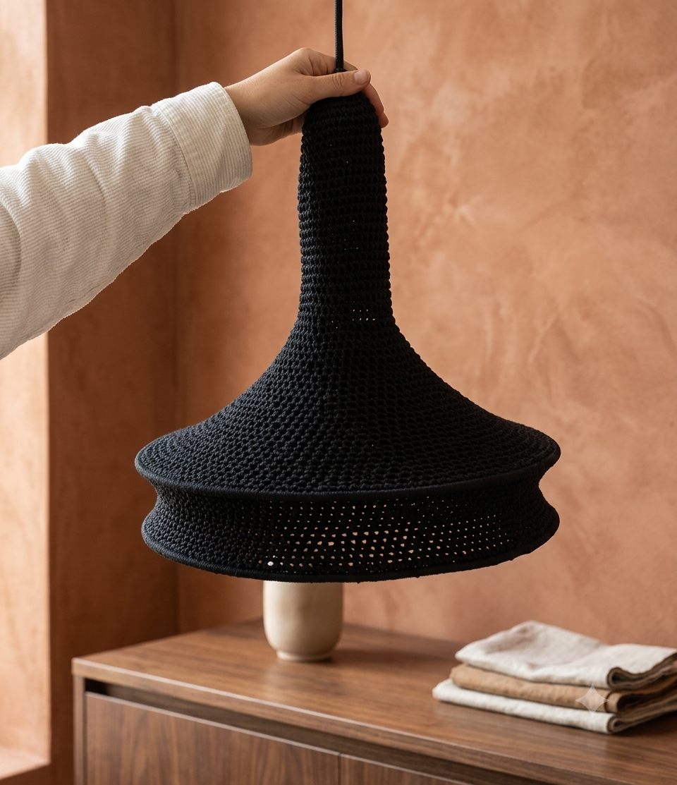 Black Handmade Chrochet Wahad Pendant Lamp