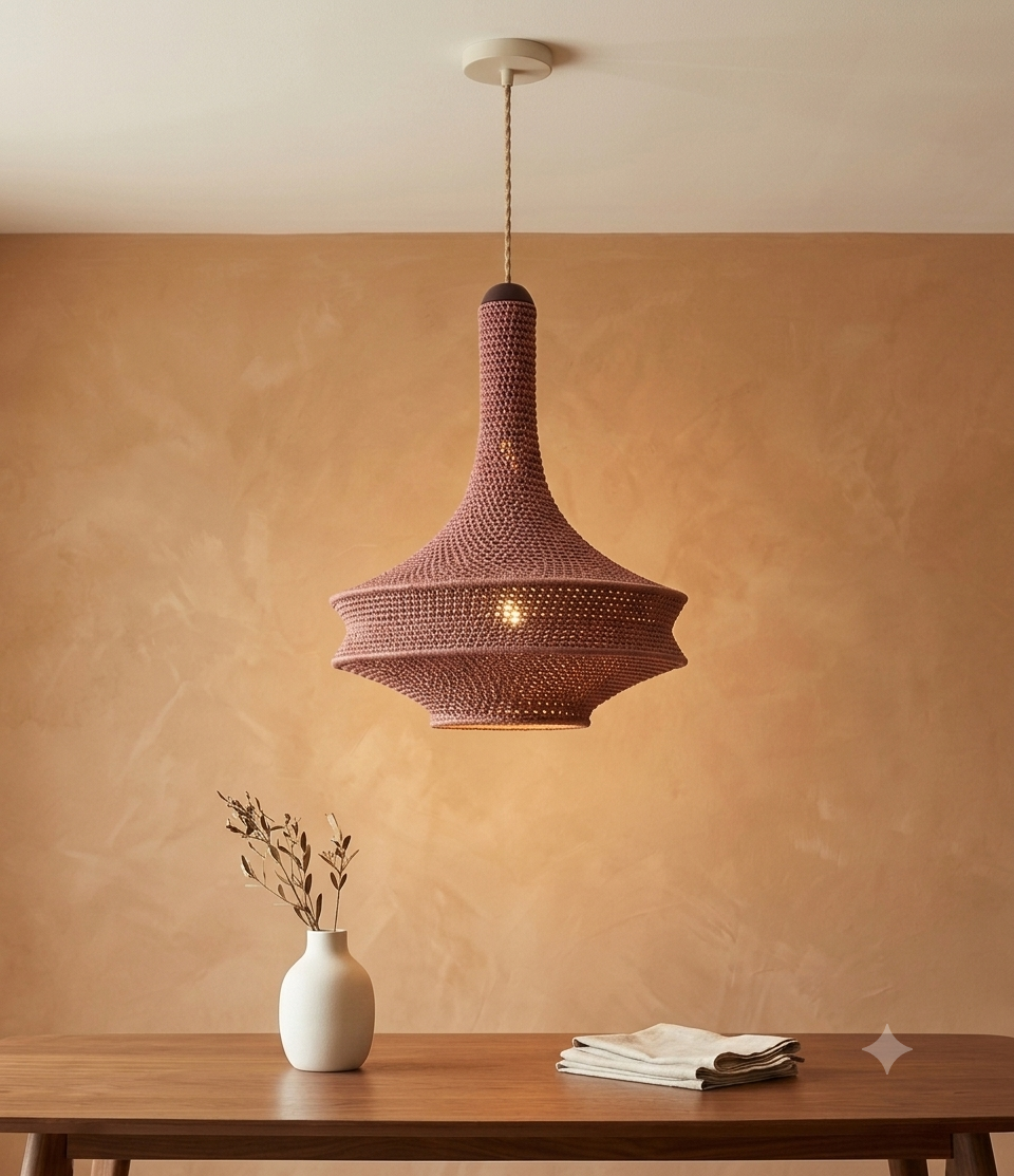 Joosh Handmade Chrochet Wahad Pendant Lamp Orangy red Color