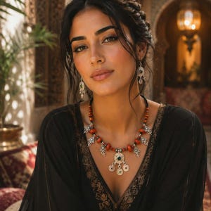 Handmade Moroccan Amazigh Necklace- Boho Tribal Jewelry–Ethnic Pendanttif Necklace–Statement Beaded Necklace