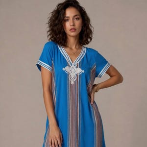 Gandoura marocaine pour femme - Robe traditionnelle d'été légère Marrakech  - Caftan Brodé Fait Main pou Eid - Plusieurs couleurs