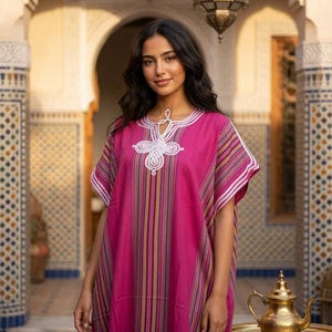 Colorful Moroccan Kaftan Dress, Striped Gandoura Maxi Dress, Handmade Boho Caftan for Women, Resort Wear, Eid Ramadan Wedding Gift
