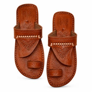 Sandales Marocaines Homme en Cuir Véritable Marron Cognac – Sandales Artisanales Fait Main au Maroc – Chaussures Été Confort