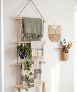Wooden Bathroom Towel Ladder, Rustic Decor