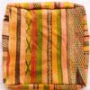 One-of-a-kind vintage Moroccan kilim floor pouf in peach, saffron, olive green, rose and chocolate stripes