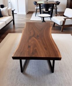 Live-edge walnut coffee table in a modern living room