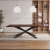 Walnut dining table with black steel spider base