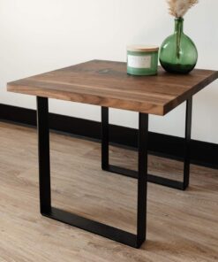Walnut table with black steel frame legs