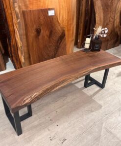 Solid walnut live-edge bench with black steel legs
