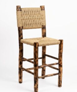 Dark eucalyptus bar stool with natural woven cord seat