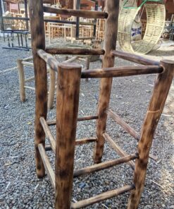 Handmade eucalyptus bar stools in the Marrakech workshop