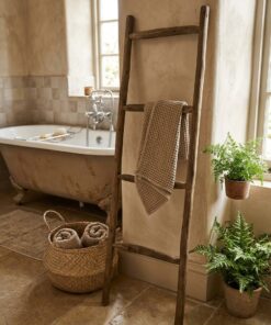 Handmade Wooden Ladder Shelf, Rustic Towel Display