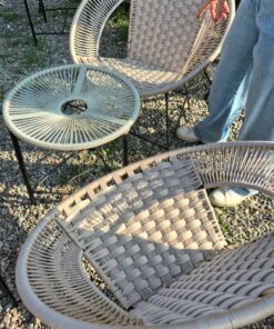 Beige Round Hoop rope chair with basket-weave seat and back