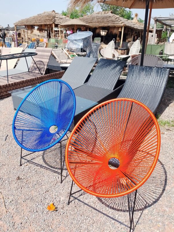 Royal blue and orange Oval Acapulco rope lounge chairs in Marrakech