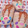 Moroccan straw basket bags embroidered with colourful eyes with lashes