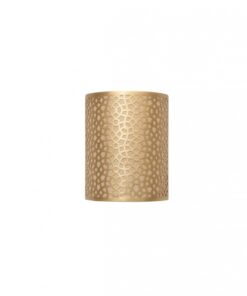 Half-round brass wall sconce with geometric Moroccan cut-out pattern and cream fabric lining
